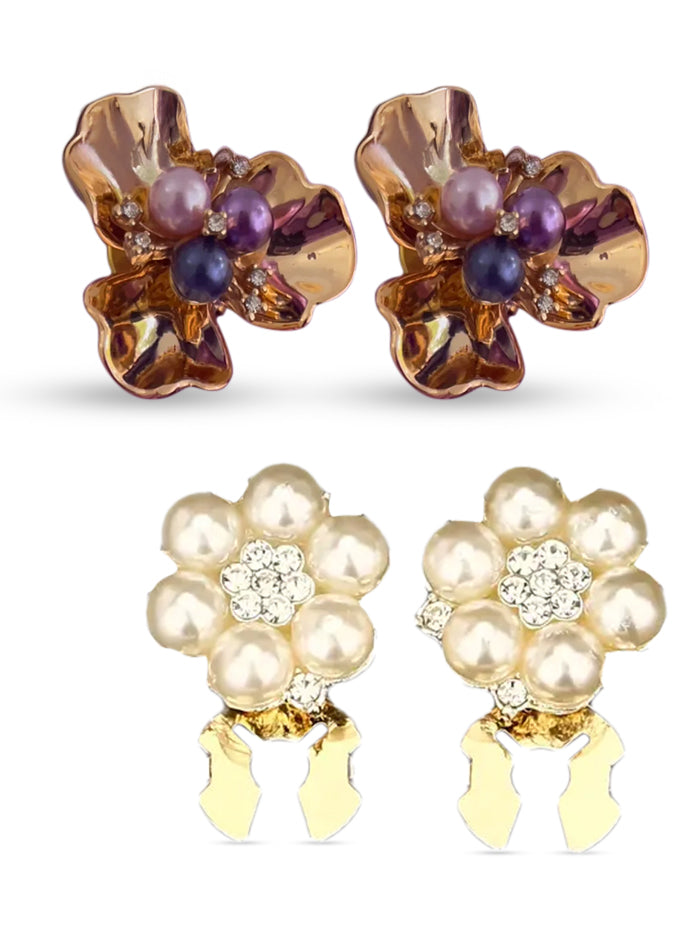 Gold floral cuff pins with pearl accents (Pack of 2pairs)