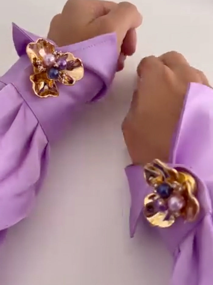 Gold floral cuff pins with pearl accents (Pack of 2pairs)