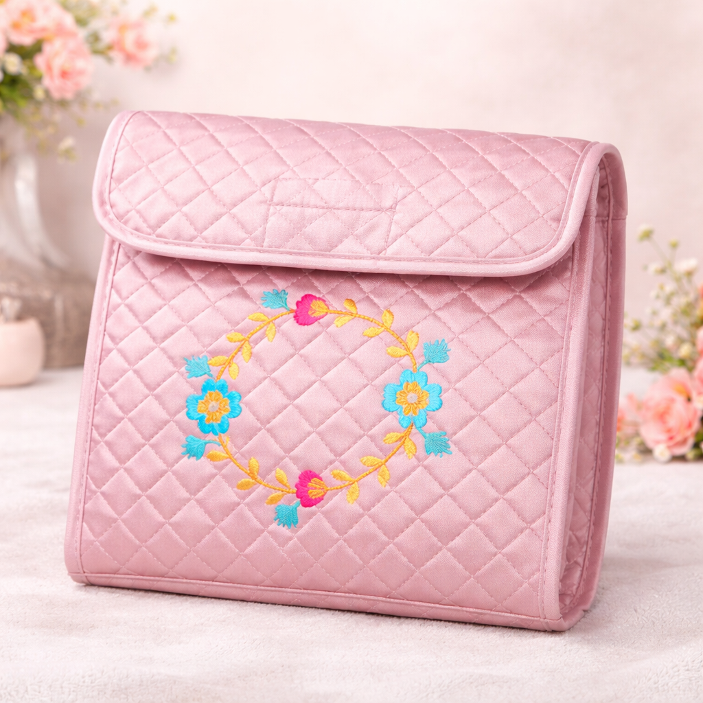 Quilted Jewelry Organizer Booklet with 18 Zippered Pockets