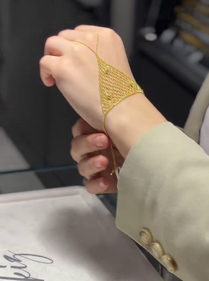 Luxe Gold Triangle Mesh Hand Harness Bracelet