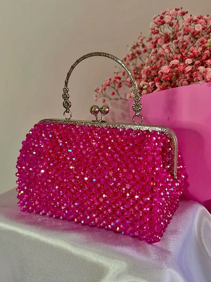 Hot Pink Crystal Top-Handle Purse
