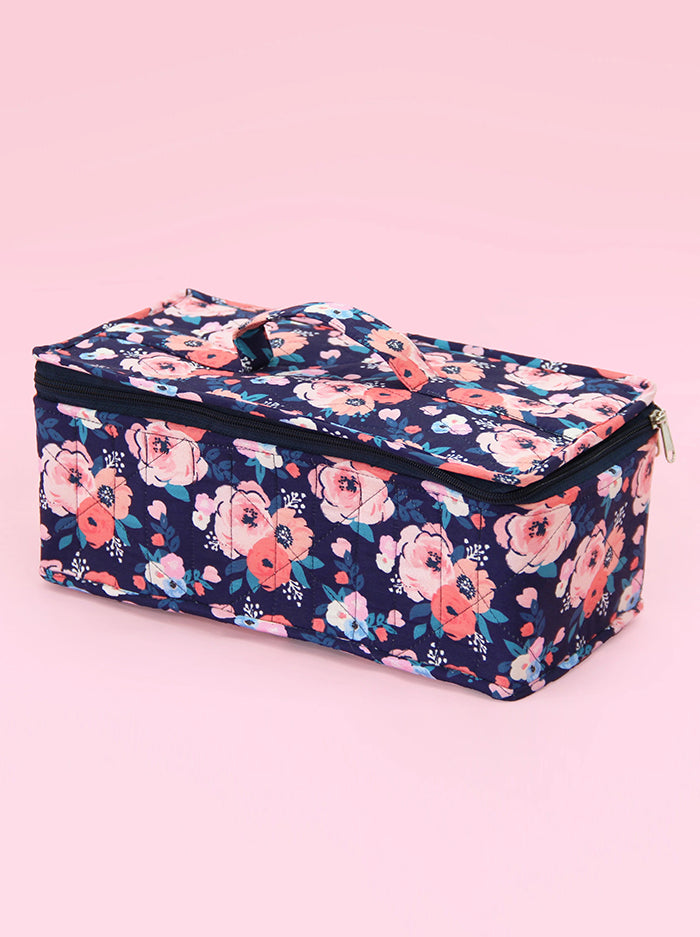 Floral Zipper Jewelry Organizer Box – 12 Pouches with Quilted Lid Storage