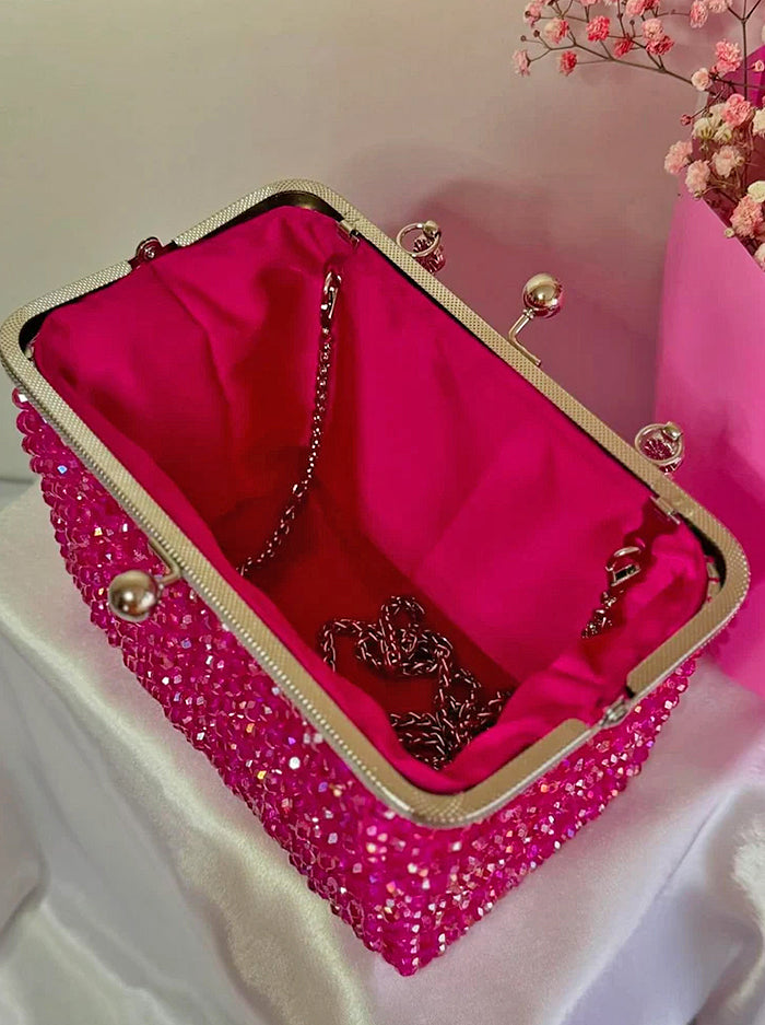 Hot Pink Crystal Top-Handle Purse