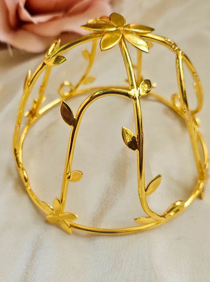 Golden Floral Hair Bun Cage with Leaf Design & Hair Stick