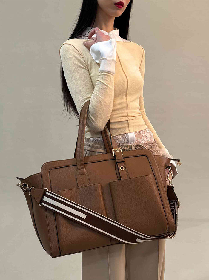 Large Vegan Leather Tote Bag – Cinnamon Gold