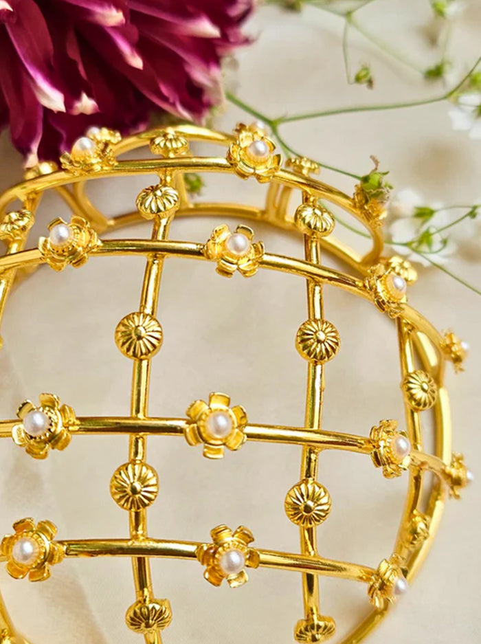 Golden Floral Hair Bun Cage