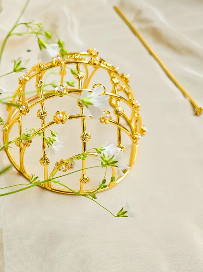 Golden Floral Hair Bun Cage