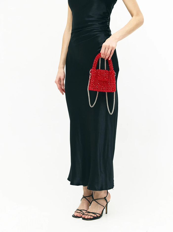 Red Beaded Evening Purse with Chain Strap